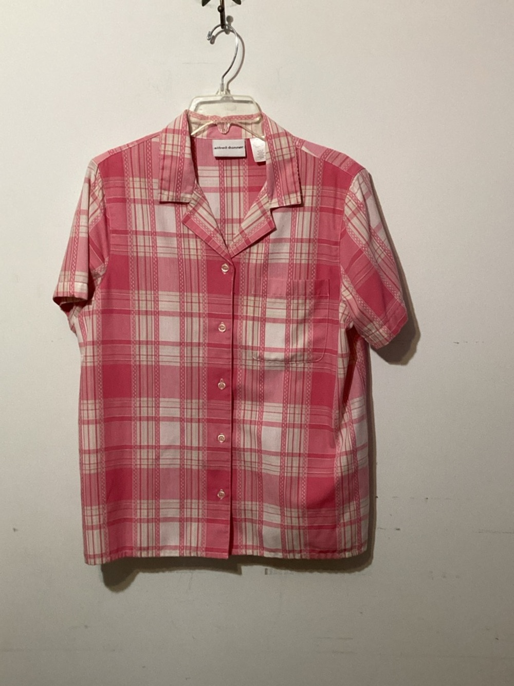 Vintage Alfred Dunner Pink Plaid Short Sleeve Button Down Blouse - Size 10